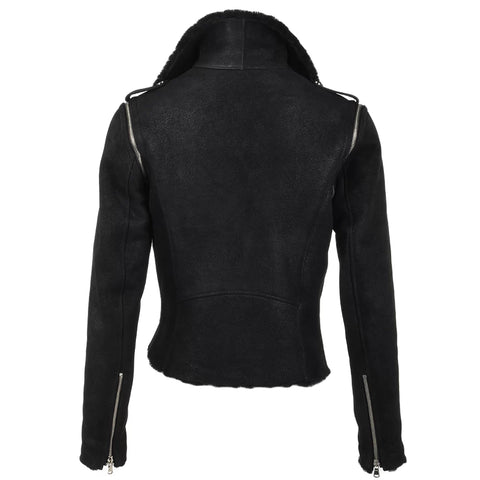 Women's Belted Biker Shearling Leather Jacket