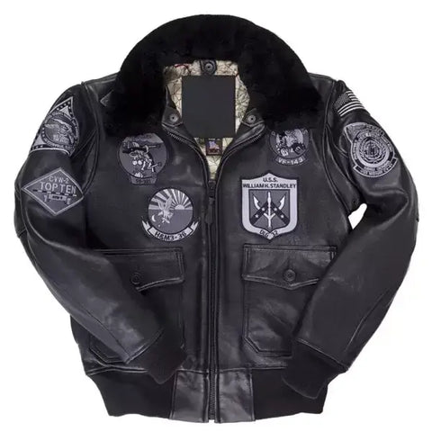 Men’s Black Top Gun Bomber Leather Jacket