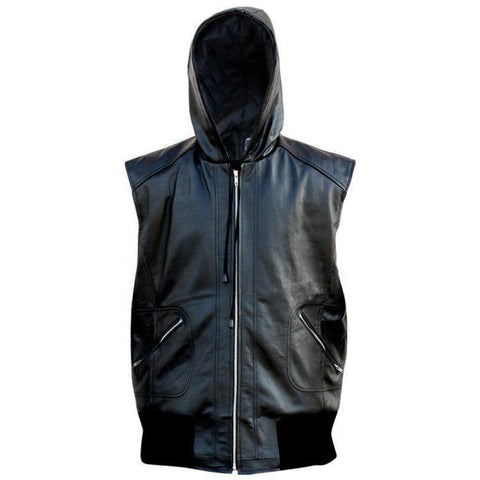 LS 069 Black Hooded Leather Vest w Hood Quilted Lining front 1024x1024 transformed