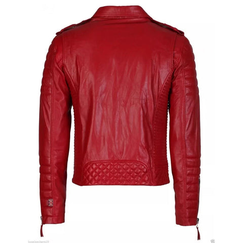 Men's Red Quilted Biker Leather Jacket