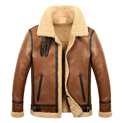 Men's Tan Biker Shearling Jacket 