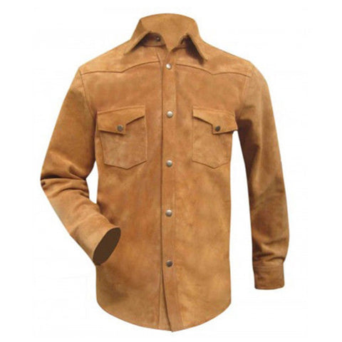 Men's Brown Suede Leather Shirt Jacket