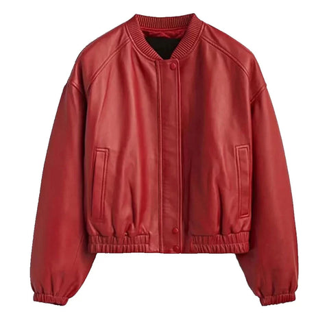 Women's-Leather-Bomber-Jacket-Red