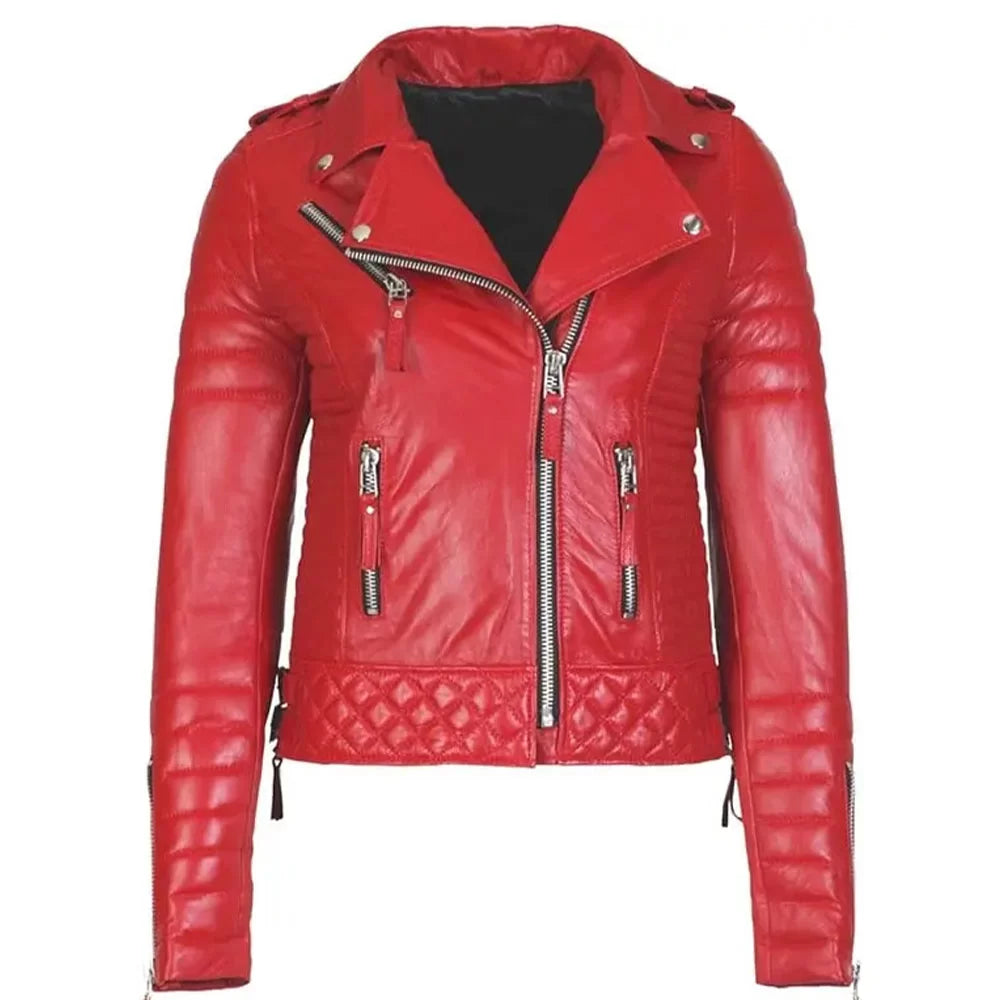 Women's Boda Style Quilted Red Jacket New York Leather Company