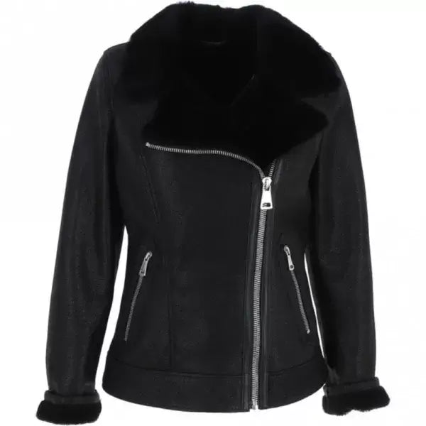 Women s Black Luxury Shearling Jacket Newyork Leather Company