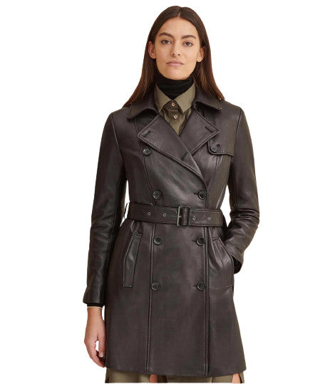 Double-Breasted Belted Leather Trench Coat | Newyork Leather Company