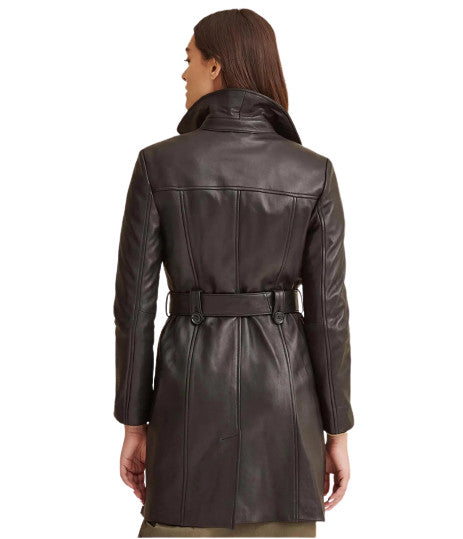 Double-Breasted Belted Leather Trench Coat