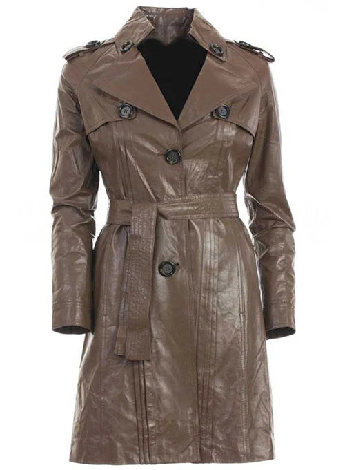 Women's Chocolate Brown Leather Long Coat | New York Leather Company