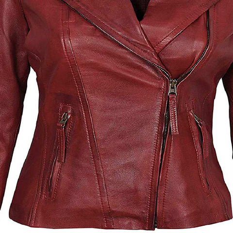 red zipper leather jacket womens  02318 zoom 1