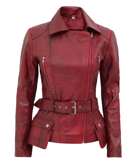 victoria maroon distressed  leather jacket women  48044 zoom 1
